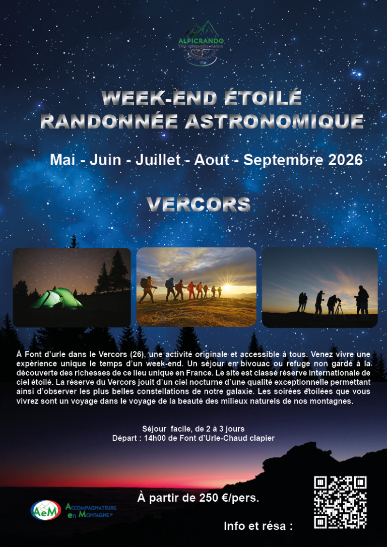 Alpicrando propose une soirée randonnée allumé par la pleine dans le massif du Vercors à Chaud Clapier -Font d'Urle
